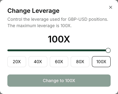 Change Leverage modal showing 100X